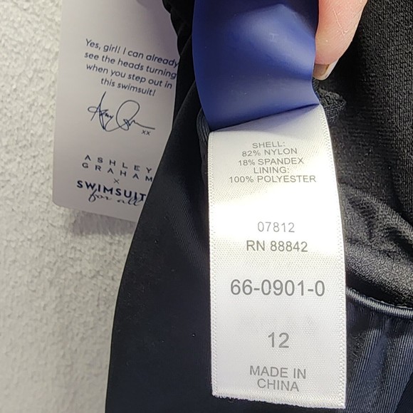 Swimsuits For All Ashley Graham Women's Black One Piece Bathing Suit Size 12 NWT - Picture 10 of 10